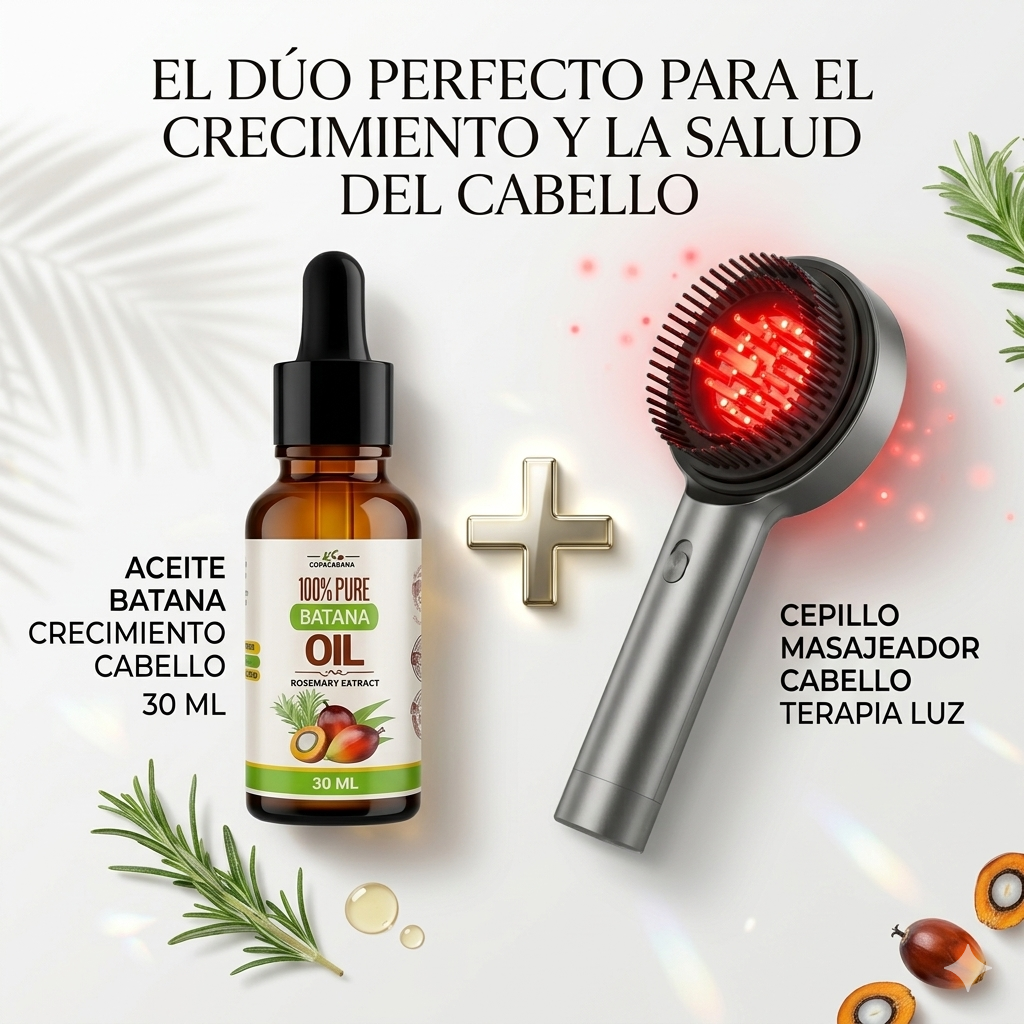 BrillHair™ | Cepillo Masajeador con Luz Roja + Aceite de Batana GRATIS