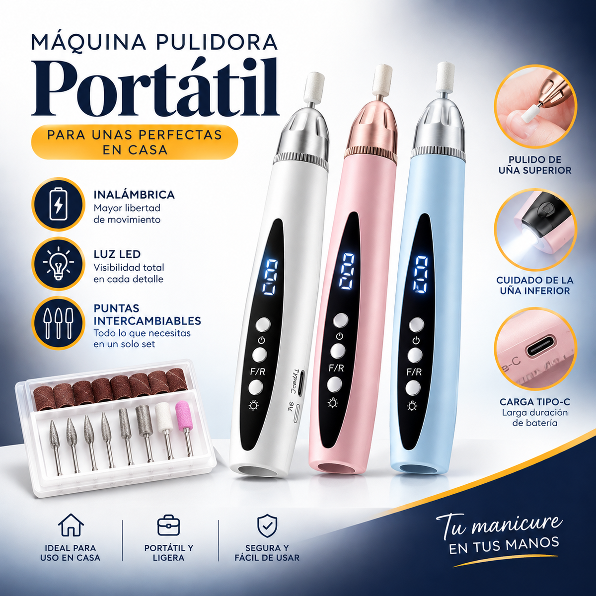Pulidora de Uñas Inalámbrica LED | Bazarix Chile