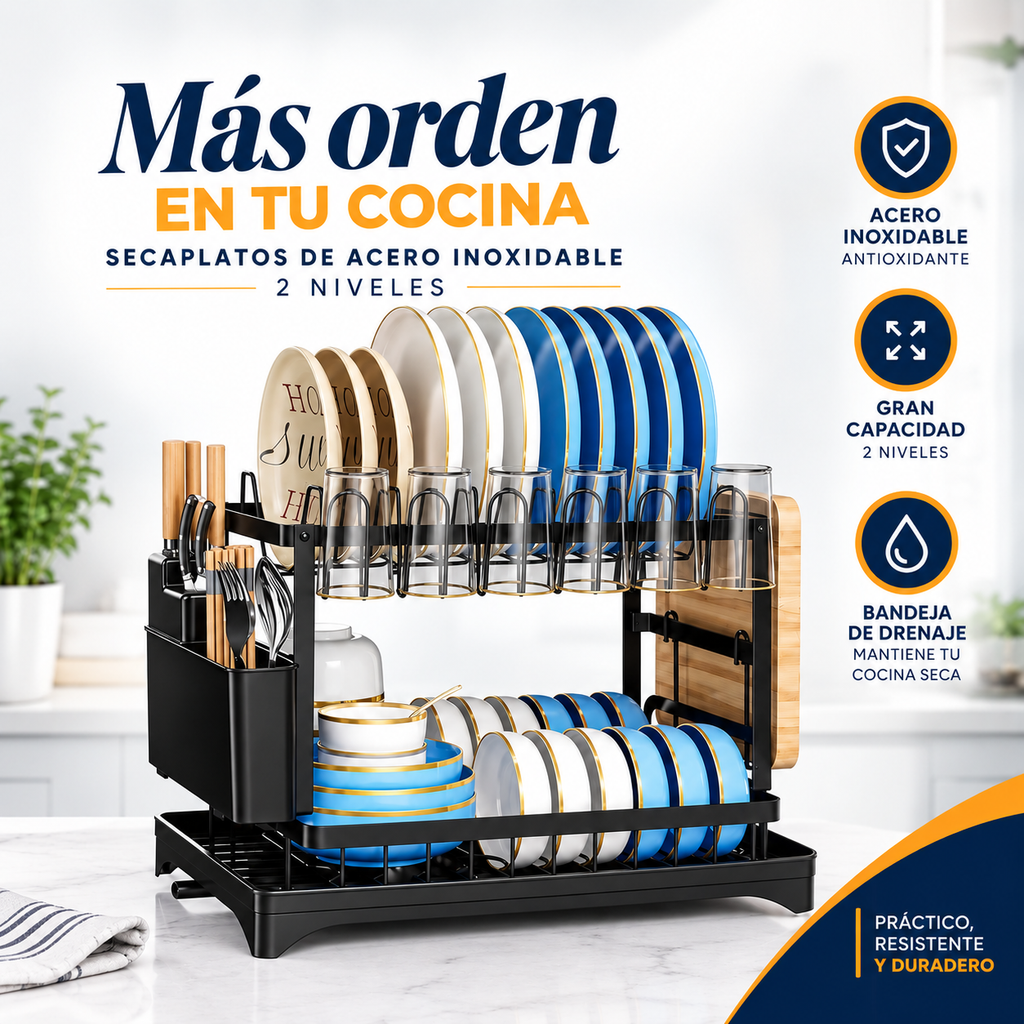 Secaplatos de Acero Inoxidable 2 Niveles