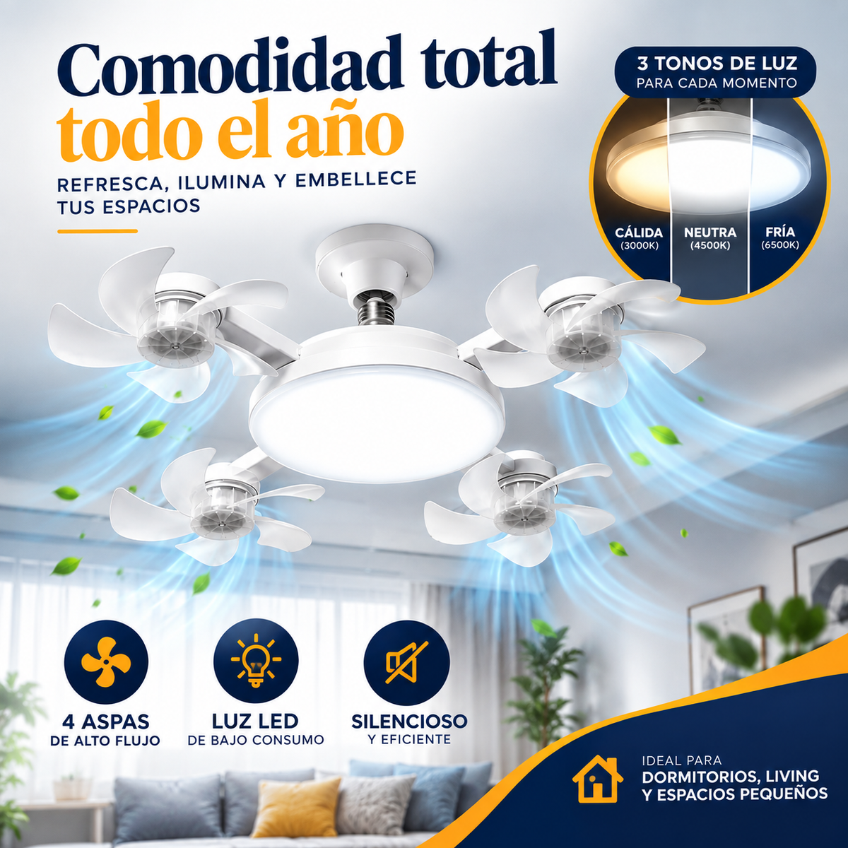 AirLumi™ Ventilador + Lámpara LED con control remoto