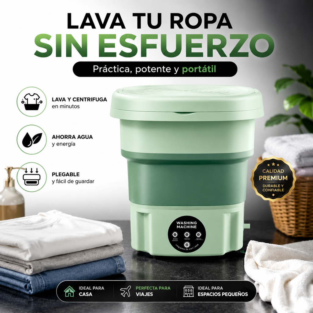 Mini Lavadora Portátil 8L — Lava y Centrifuga en Minutos