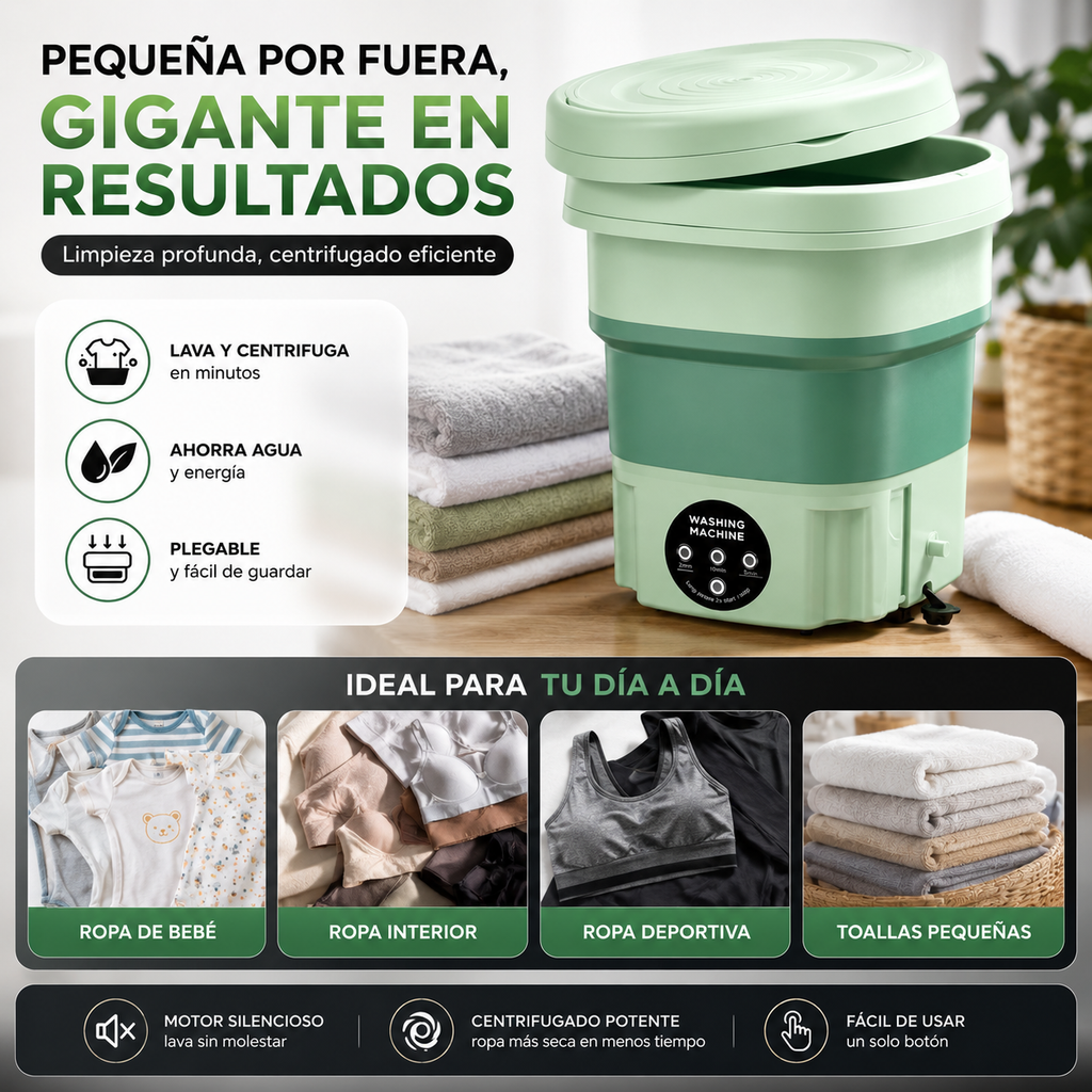 Mini Lavadora Portátil 8L — Lava y Centrifuga en Minutos