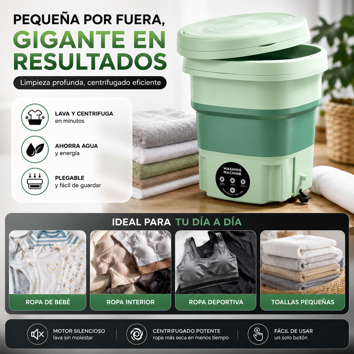 Mini Lavadora Portátil 8L — Lava y Centrifuga en Minutos