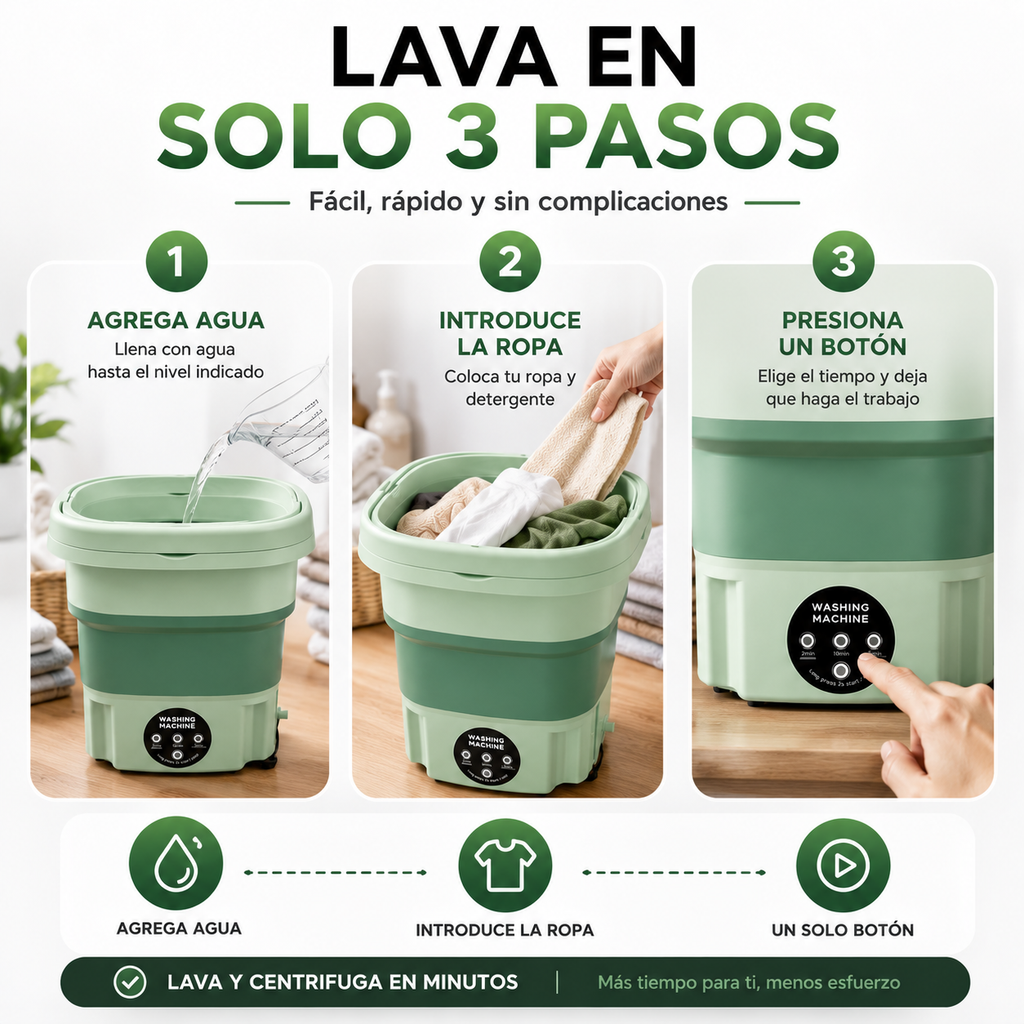 Mini Lavadora Portátil 8L — Lava y Centrifuga en Minutos