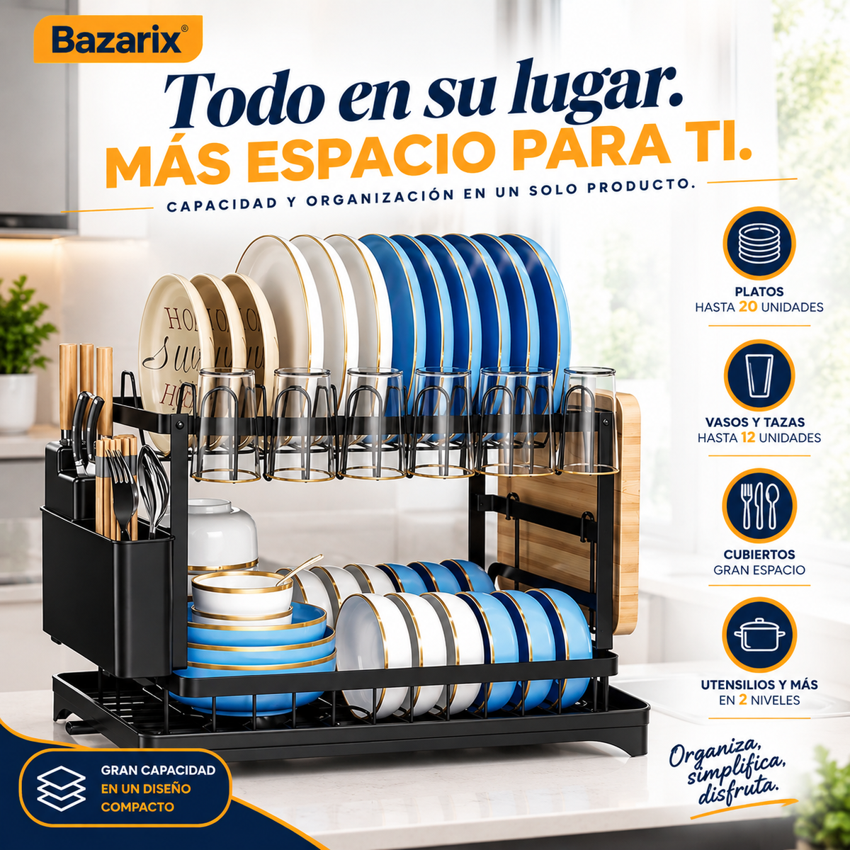 Secaplatos de Acero Inoxidable 2 Niveles